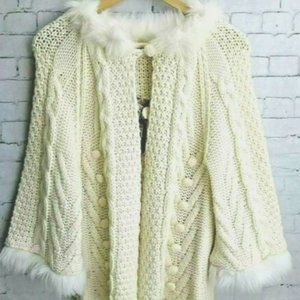 Les Tricots Ivory Cable Knit Cardigan Size:M ~NWT